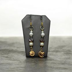 Sun and Moon Earrings Celestial Style With 18k Gold Platted Hooks.