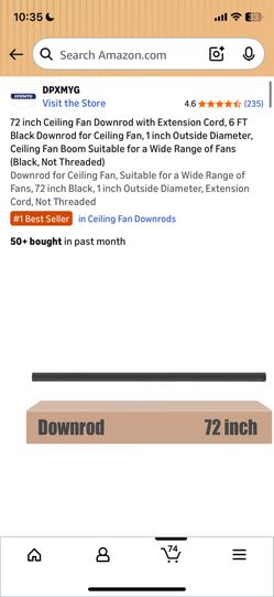 DPXMYG 72 inch Ceiling Fan Downrod with Extension Cord, 6 FT Black Downrod for Ceiling Fan