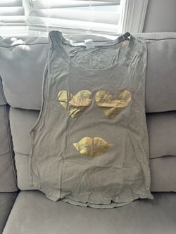 Zumba olive  Top with Gold Heart and Lips Graphic