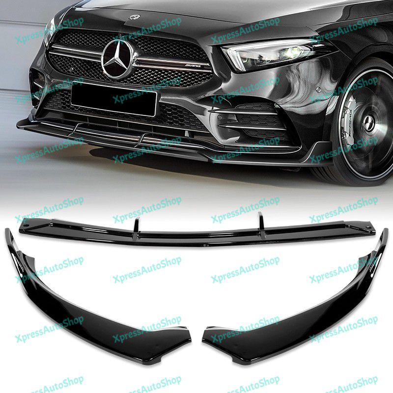 For 2019-2023 Mercedes A-Class AMG W177 Painted Black Front Bumper Lip Spoiler -(2-PU-355-PBK