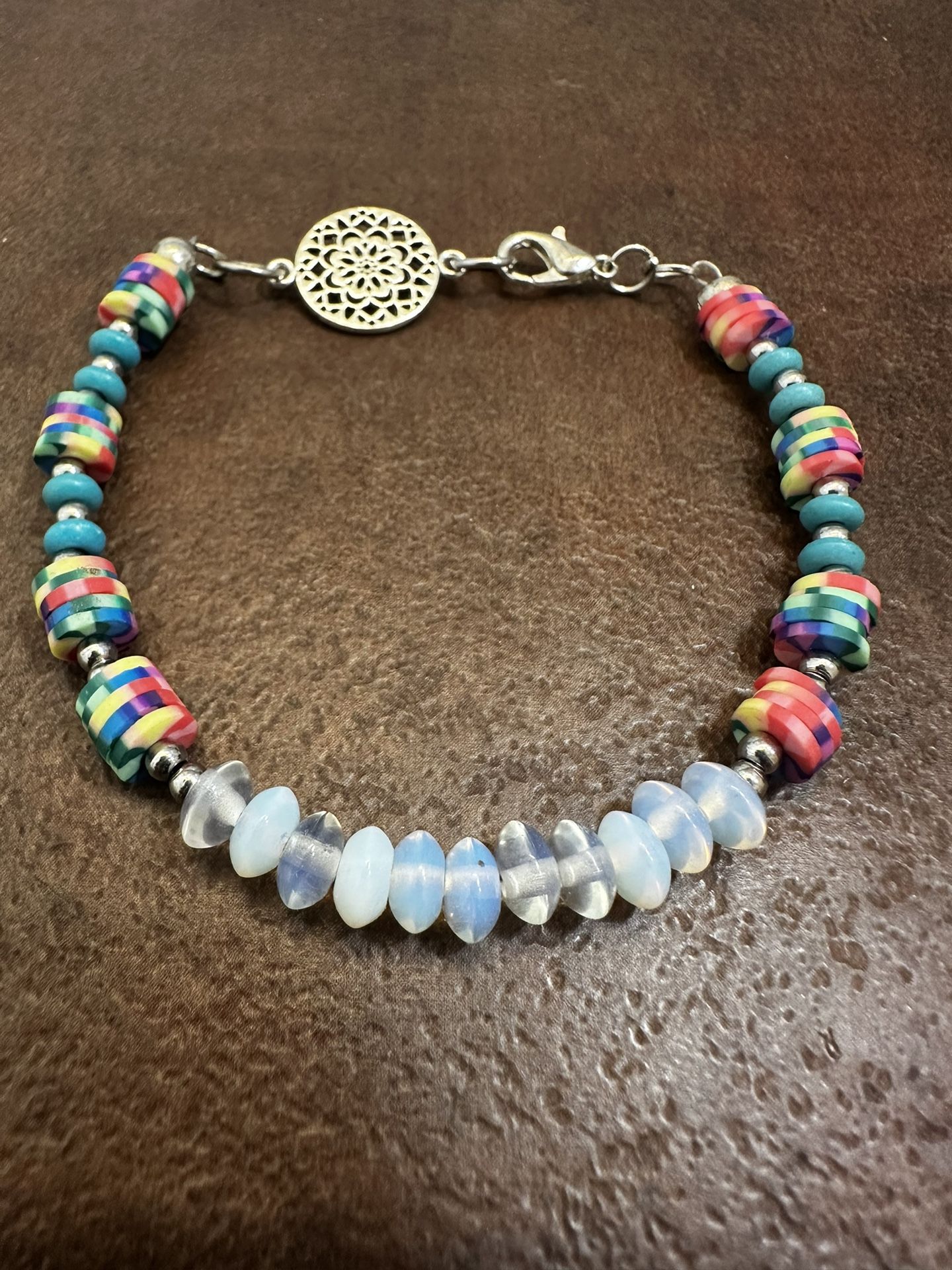 Unique Design Handmade Bracelet With Thin Layers Of Clay And Moonstone.