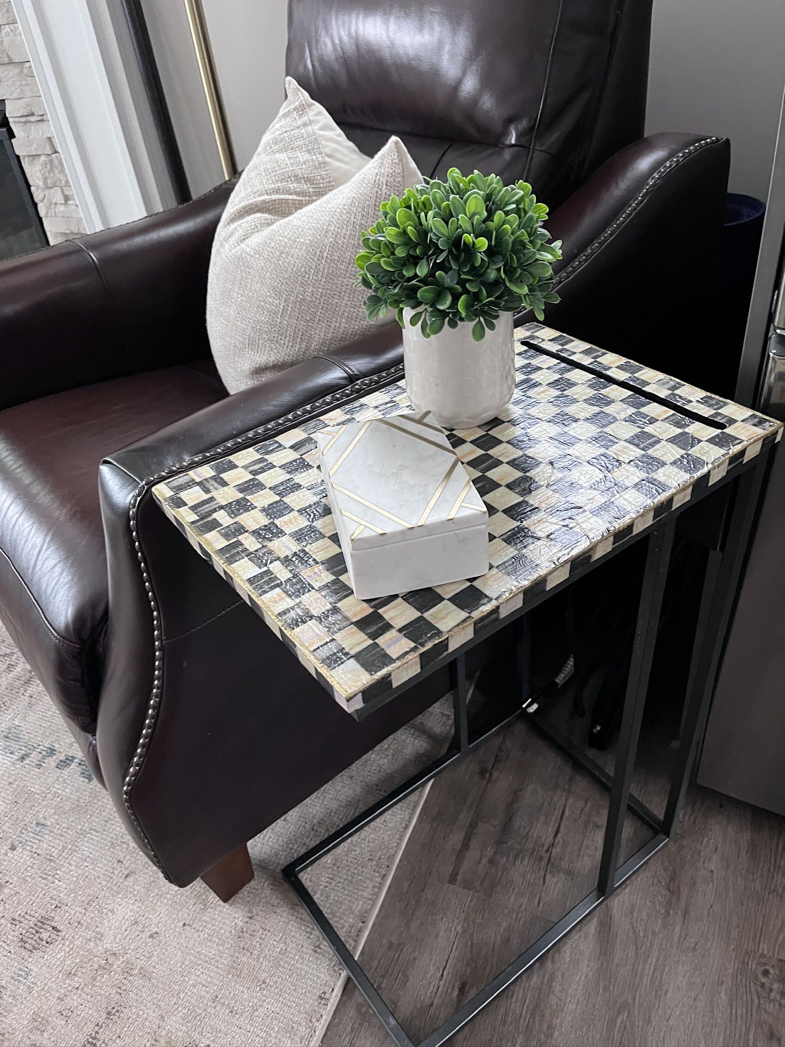 Repurposed Sustainable Mackenzie Childs Inspired End Table With Charging Ports And Outlets 
