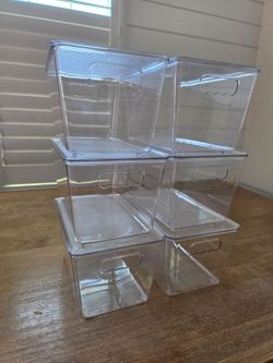 New Set of 6 Stackable Clear Plastic Storage Bins with Lids