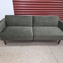 Chloe Futon Sofa Bed, Olive Green Premium Velvet