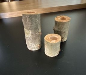 Unique Set of 3 Rustic Natural Wood Log Taper/Dinner Candle Holders Freestanding