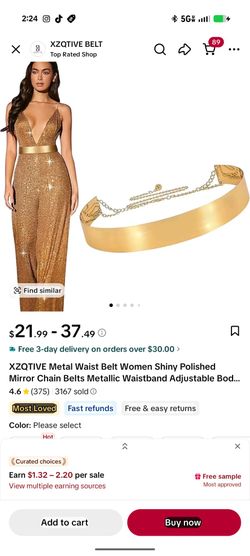 Gold Metal Waist Belt with Chain Detail