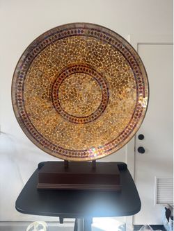 Large Mosaic Glass Disc Sculpture with Stand