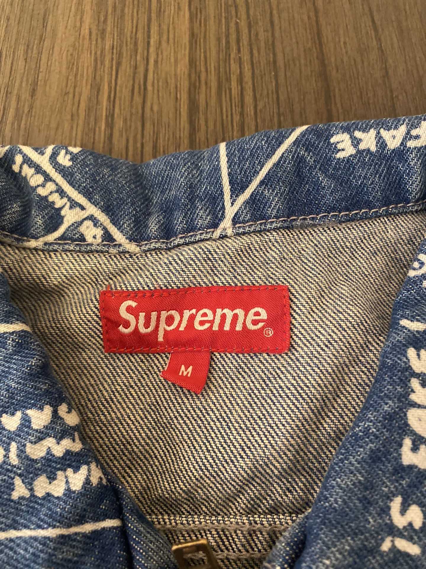 Supreme Gonz Map Work Denim Jacket Washed Blue - Size Medium