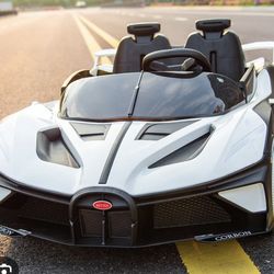 ⚪️⚪️!!BRAND NEW 12V LUXURY REMOTE CONTROL Electric Kid Ride On Car Power Wheels 2 Seater BUGATTI with LED’s, Music, USB, MP3