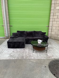 *Free Delivery* Black Corduroy Boneless Sectional Couch Sofa