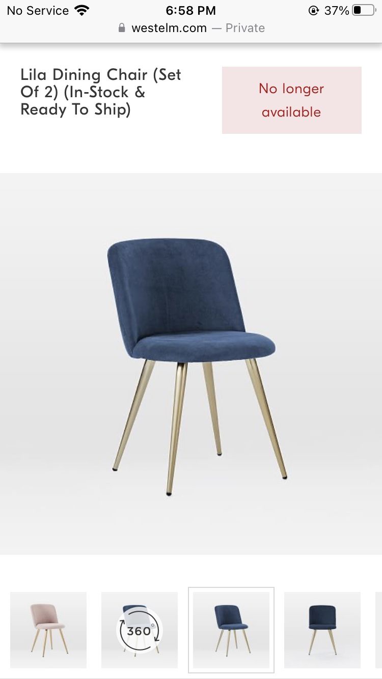 NEW West Elm Lila Dining Chairs (2) Ink Blue