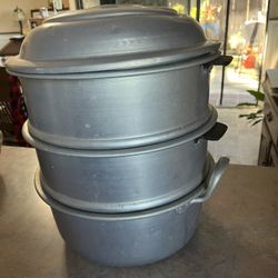 Vintage Large Aluminum Tamale Steamer Pot – 3 Tier Caldera Vaporera 
