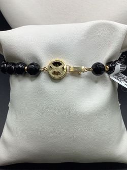 14KT Gold Black Onyx Bead Bracelet with Gold Clasp 8 inches