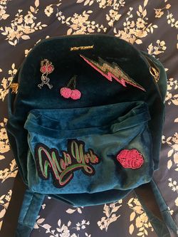 Betsey Johnson Teal Velvet Backpack with Patches