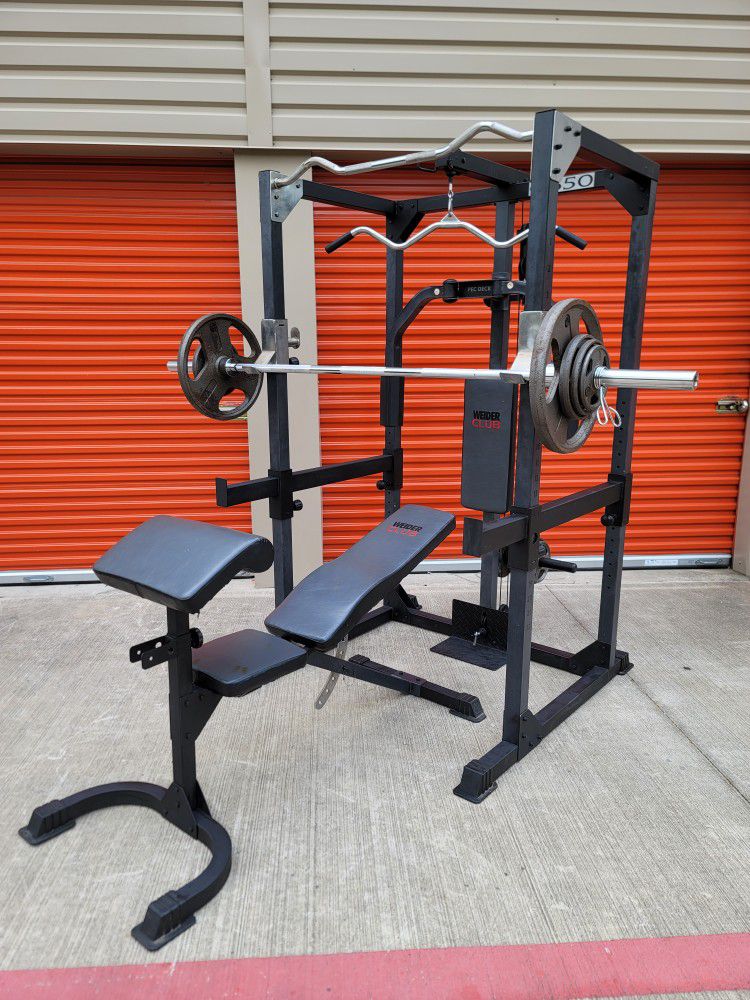 Weider Squat Rack w/ Pulley Bench & Weights AVAIL. READ ENTIRE for Sale in Houston, TX -