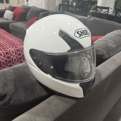 White Shoei Motorcycle Helmet and Accessories 