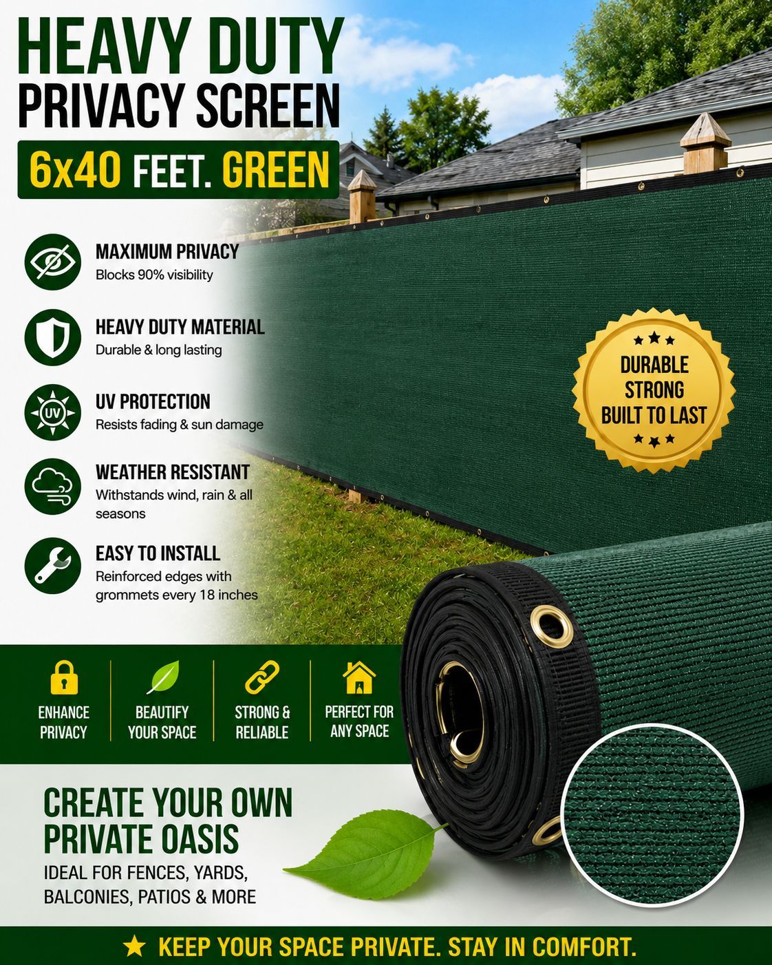 PRIVACY SCREEN 6x50 FEET. GREEN