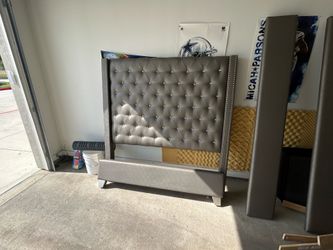 Queen bed frame and dresser w/box spring