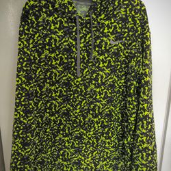 Nike Men's Therma-Fit Hoodie Neon Yellow/Green Black Allover Print Pattern Mens Size 2XL