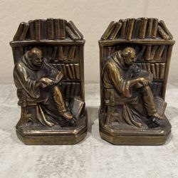 Vintage c1920s Monks Reading Bronze Clad Cast Metal Bookends