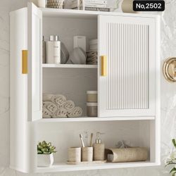 Bathroom Wall Cabinet, Wall-Mounted Medicine Cabinet with Adjustable Wood Shelf & Doors, Floating Bathroom Cabinet Over Toilet for Laundry Room & Kitc