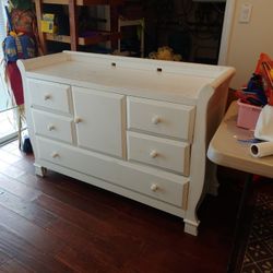 White Wood Changing Table With Storage