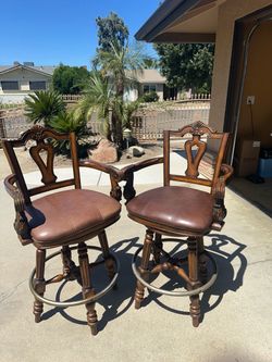 Ornate Wood Swivel Bar Stools – Set of 2