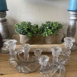 Cambridge Glass Caprice Three Light Light Candle Holders
