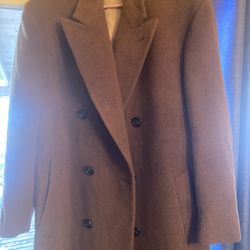 Men’s Brown Double-Breasted Wool Overcoat – Made in USA – M/L