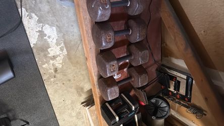 Dumbbells: 40lbs, 35 lbs, and a changeable set about 2- 20lbs
