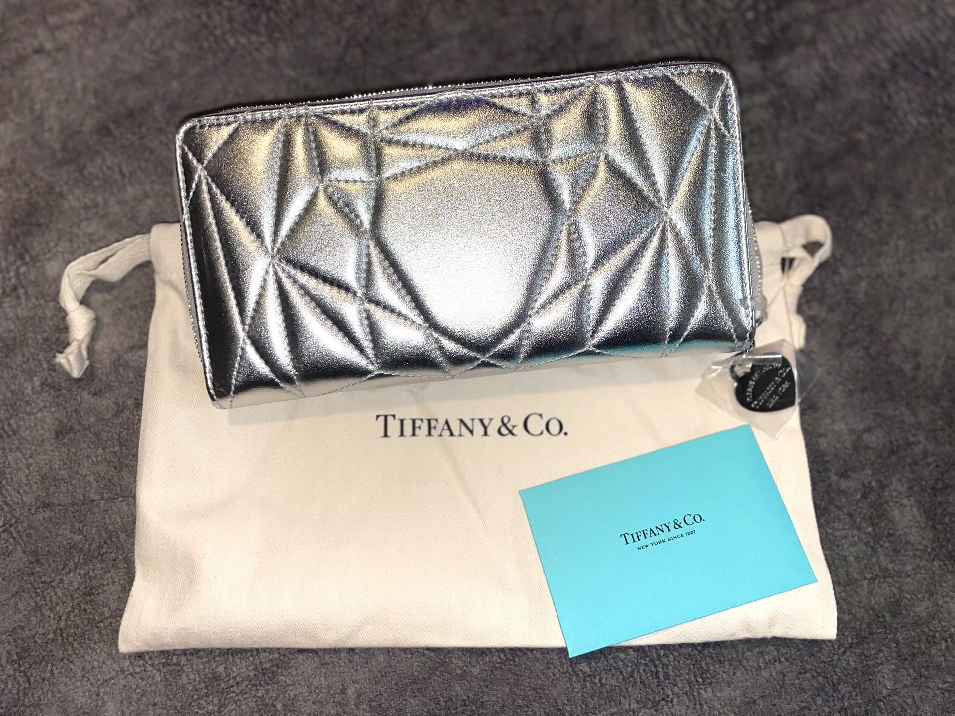 Tiffany & Co. Metallic Silver Quilted Wallet