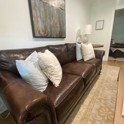 Bernhardt Leather Roll Arm Sofa and matching Club Chair and Ottoman