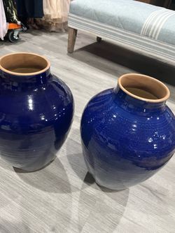 Pair of Large Blue Glazed Ceramic Vases