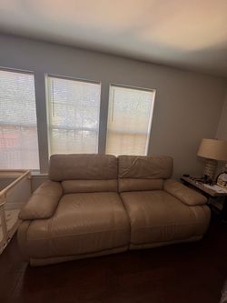 Beige Leather Reclining Sofa