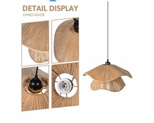 Arturesthome Rustic Pendant Light Fixture, Woven Jute Rope Lampshade Coastal Hanging Lighting, Adjustable Vintage Farmhouse Chandelier Lamp $50