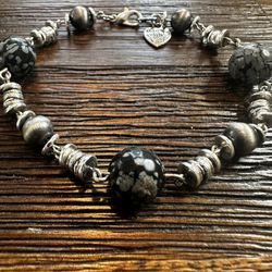 Black and Silver Obsidian Beaded Bracelet.