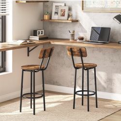 HOOBRO Bar Stools,Set of 2 Round Bar Chairs with Back,25.2" Bar Chairs for Kitchen Island, Dining Room,Counter Height Bar Stools, Easy to Assemble, Ru