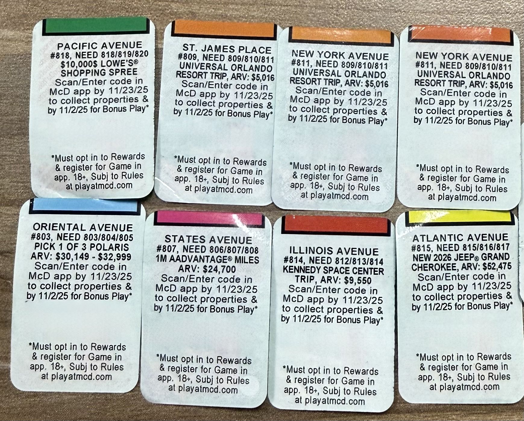 McDonald’s Monopoly Stickers