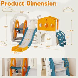 Toddler Slide, Kids Swing and Slide for Toddlers Outdoor Indoor Playset for Toddlers with Basketball Hoop and Ball Playset Telescope Playground