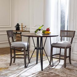 Homy Casa RIKKI 2PC 26" Counter Stools with Cane Back and Beige Upholstered Seat, Distressed Brown, Open Box