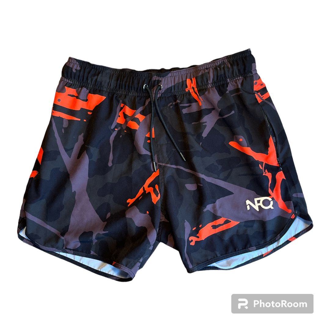 NFQ Shorts Mens Medium Lined Athletic Shorts Red Black Cammo