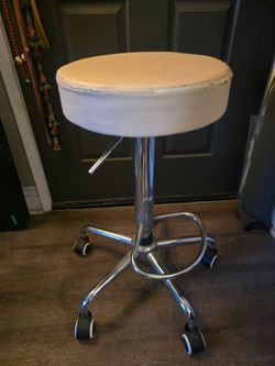 Rolling Adjustable Stool with White Seat