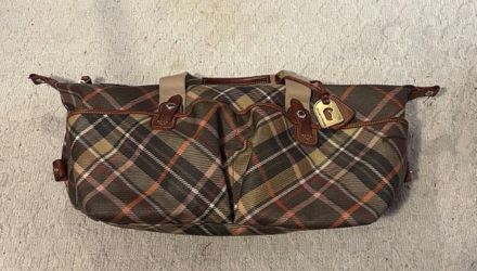 Vintage Dooney & Bourke Tartan Plaid XL  Duffel Tote Carry On Bag Luggage