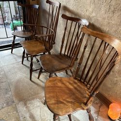 4 Antique Windsor Wooden Chairs 