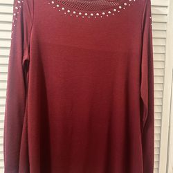 Xl. Burgundy Tunic Top With Decorated Neck And Sleeve  Beldini Brand 