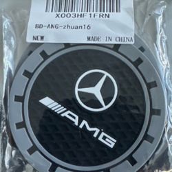 Mercedes Benz (2 pc) Cup Holder Mat Pad Silicone Coasters Black 2.75"