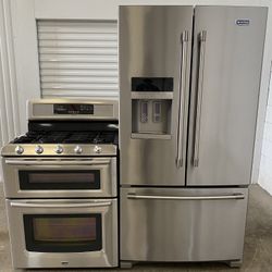 Maytag French Door Refrigerator + Double Oven Gas Stove – Stainless Steel
