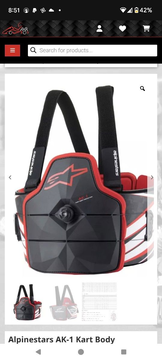 Alpinestars Rib And Chest Protector Size Adult XXS/XS Go Kart