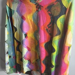 Women’s Multi Color Geometric Design Crew Neck Sweat Top Size L