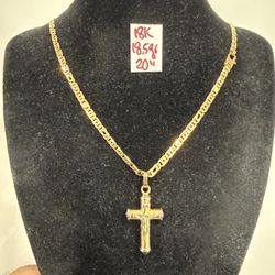 18K Solid Gold Italian Chain And Pendant 18.5Gr 20 Inches Long
